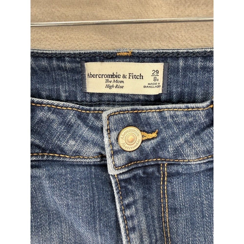 Abercrombie & Fitch A&F Mom Jeans High Rise Cropped Straight Leg Blue 29/8R - Picture 6 of 8